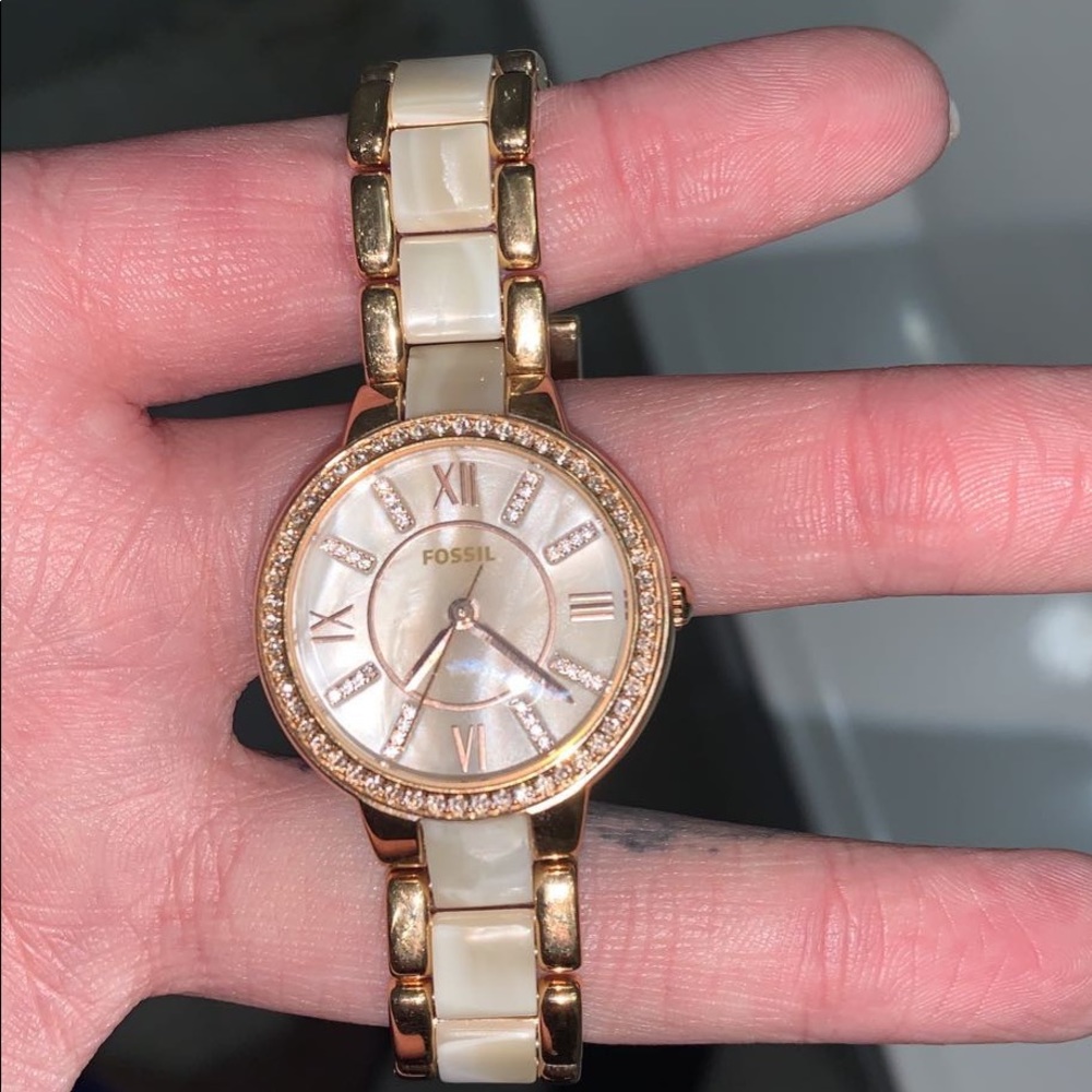 Womens Marble & Gold Rose Fossil Watch